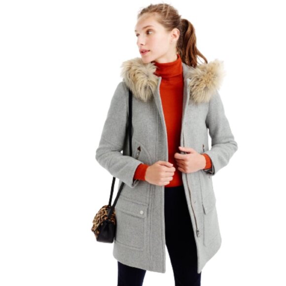 NWOT JCrew Chateau Parka Jacket Coat Womens 6 Gray Hooded Stadium Cloth BM948 - Picture 1 of 13